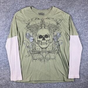 MMA Elite Thermal Long Sleeve Shirt Mens XL Green White Skull Grunge Y2K